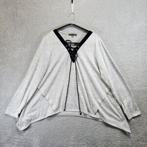 Heart Soul Blouse Womens 1X Gray Lace Up Neck Long Sleeve Casual Boho Relaxed